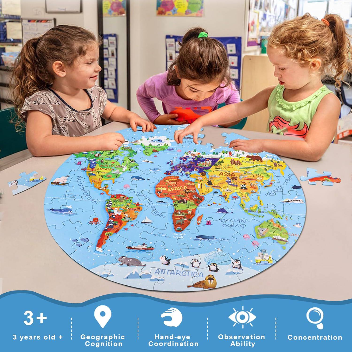 World Map Puzzle for Kids Ages 4-8 Jigsaw Toy - Taobao product photo 5