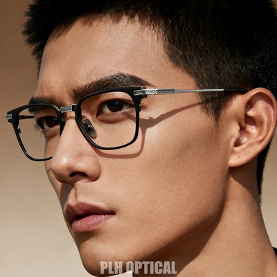 黑框素颜眼镜余文乐同款复古方框男女防蓝光纯钛眼镜框超轻百搭款