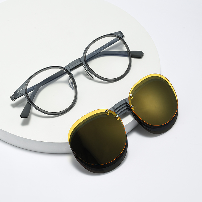 PLH8872五合一纯钛磁吸偏光太阳镜夹片防眩光日夜两用套镜男墨镜