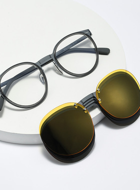 PLH8872五合一纯钛磁吸偏光太阳镜夹片防眩光日夜两用套镜男墨镜