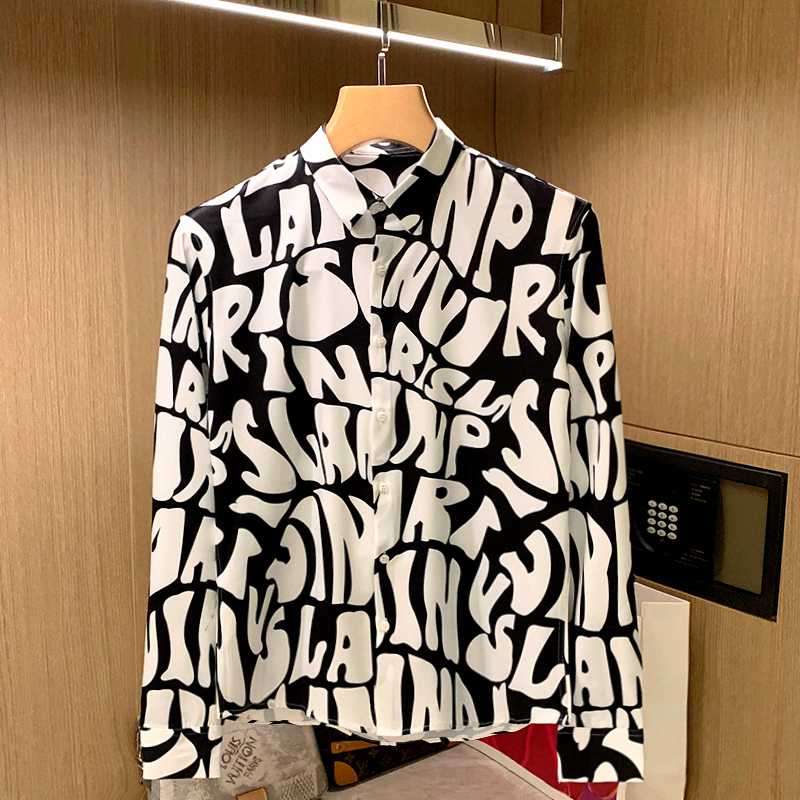 欧洲站潮牌衣服男款花衬衣男时尚新款潮流个性印花休闲长袖衬衫男