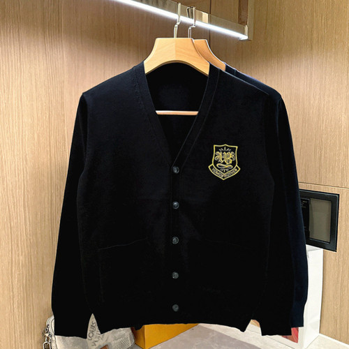 开衫针织衫V领徽章刺绣毛衣外套