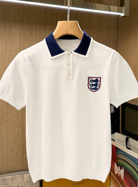 英式学院风拼色翻领上衣针织短袖男时尚新款高端刺绣修身polo衫男