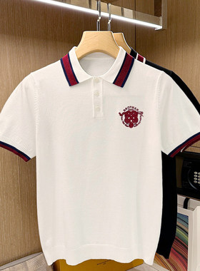 夏季短袖逛街蛇图刺绣拼色polo衫
