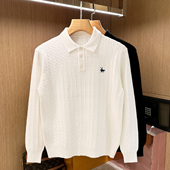 高级极简翻领毛衣男美式 男长袖 复古时尚 polo衫 绞花修身 老钱风男装