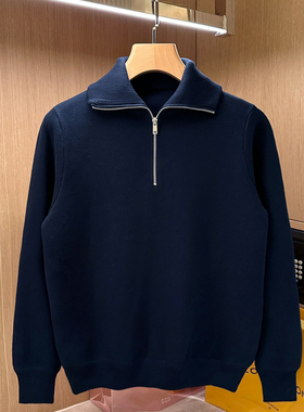 老钱风男装时尚高端半高领针织衫拉链上衣高级复古翻领毛衣冬季男