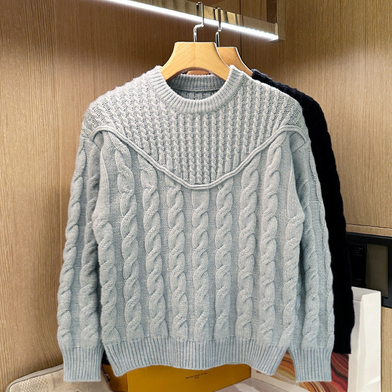 美式复古麻花毛衣男冬季休闲独特加厚粗针精纺麻花保暖针织衫男款