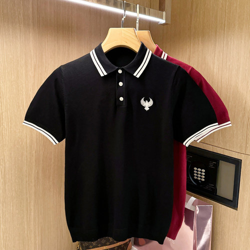 夏季短袖商务复古刺绣针织polo衫