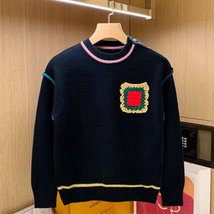 潮流独特保暖精纺毛线衫 圆领毛衣男款 冬季 休闲加厚针织衫 新款 美式