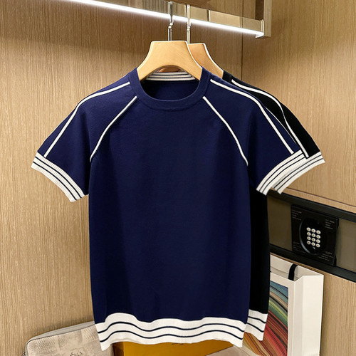 短袖欧美风青年缉明线t恤潮流