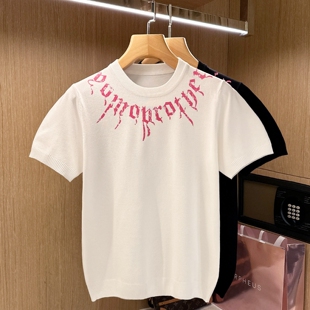 哥特文印花圆领t恤 男款 夏季 休闲白色短袖 新款 欧洲站潮流衣服男款