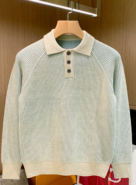 冬季加厚保暖翻领毛衣时尚男士针织衫休闲通勤风修身polo衫男长袖