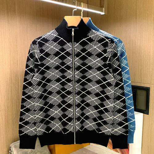 开衫针织衫半高拉链菱格毛衣复古