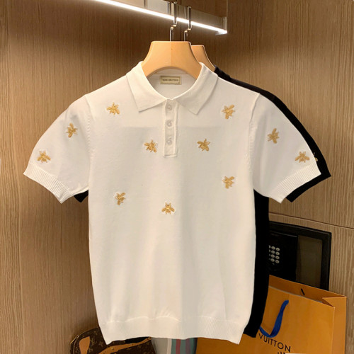 夏季短袖潮流蜜蜂刺绣polo衫轻奢