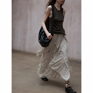 荷叶边半裙女2025早秋高腰设计感不规则宽松大摆A字长裙仙女莎裙