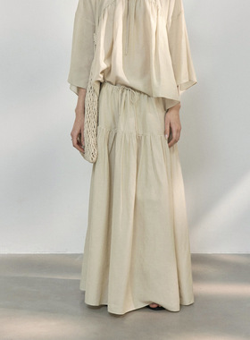 [共线]COLNE夏季新款天丝棉缩褶轻盈亲肤大廓形A字版型伞裙C5064