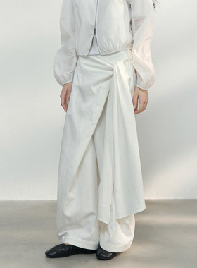 [木南]COLNE春季新款通勤设计感天丝肌理系带抗皱阔腿休闲裤C5024