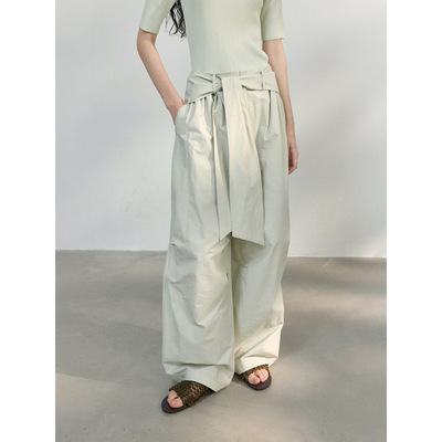 [木南]COLNE春季新款通勤设计感近江晒棉腰头绑带抓皱休闲裤C5117