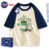 拼接简约五分袖 NASA联名美式 2026夏季 T恤男女款 重磅纯棉插肩短袖