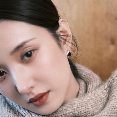 S925银美拉德vintage虎眼石耳圈高级感秋冬新款耳钉气质复古