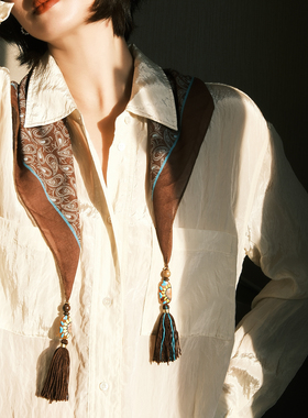 秋冬老钱风拼接腰果花围巾方巾琉璃提溜流苏新品叠穿气质高级感