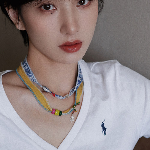 棉麻缠绕系带手工彩色布项链