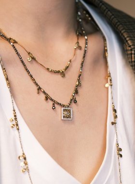 法式复古高级感叠戴套组项链天然石吊坠轻奢百搭欧美毛衣链