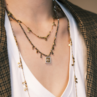 法式复古高级感叠戴套组项链天然石吊坠轻奢百搭欧美毛衣链