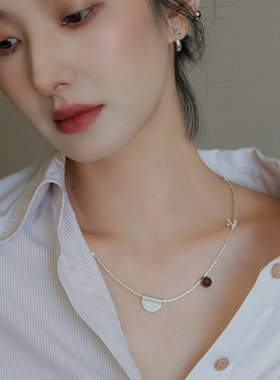 小众设计感手工泰银半圈吊坠搭茶晶锁骨链高级感秋冬项链轻奢