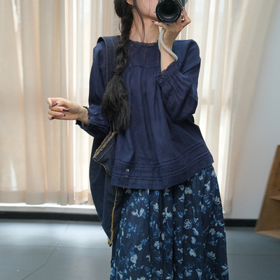 宽松套头小清新长袖衬衫女