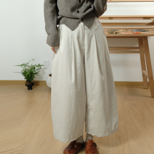 素凡卡日系简约风松紧腰纯色创意压褶宽松百搭夹棉休闲裤 冬季 新款