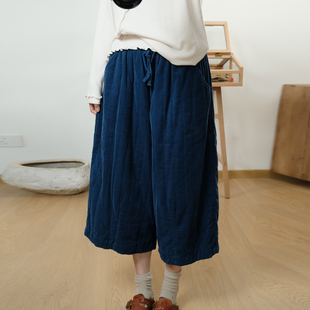 女 日系复古抽绳腰纯色宽松显瘦条绒夹棉阔腿休闲裤 素凡卡冬季 新款