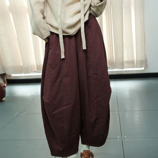 棉裤 简约风纯色松紧腰百搭宽松哈伦垮裤 女素尚冬季 日系夹棉休闲裤