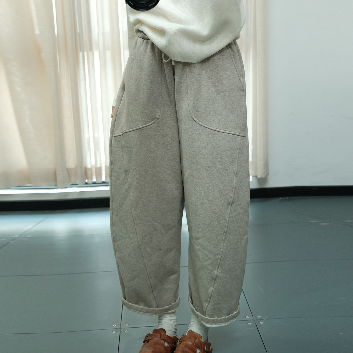 韩版日系简约风加绒休闲裤