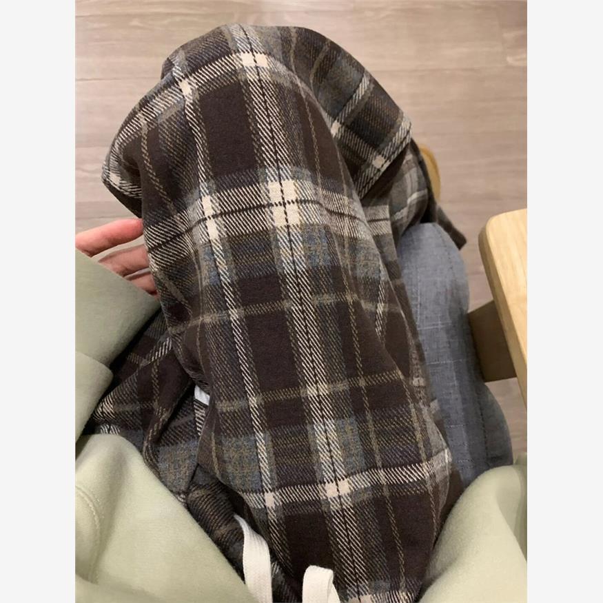 棕色美拉德窄格纹女裤新