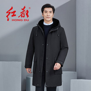 红都秋冬新款派克服长款休闲外套连帽濑兔毛长款外套