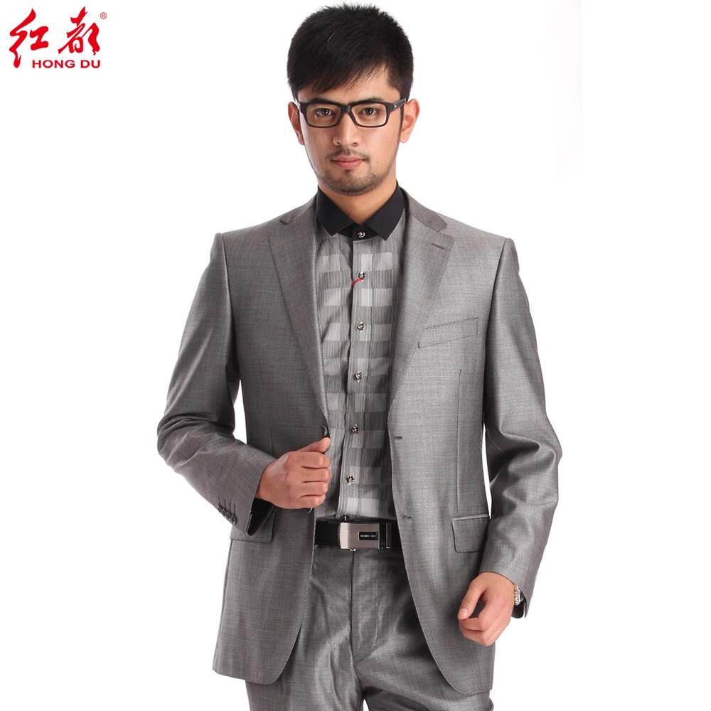 红都西装男套装结婚礼服西服套装男士西服新郎西服套装AJ7009