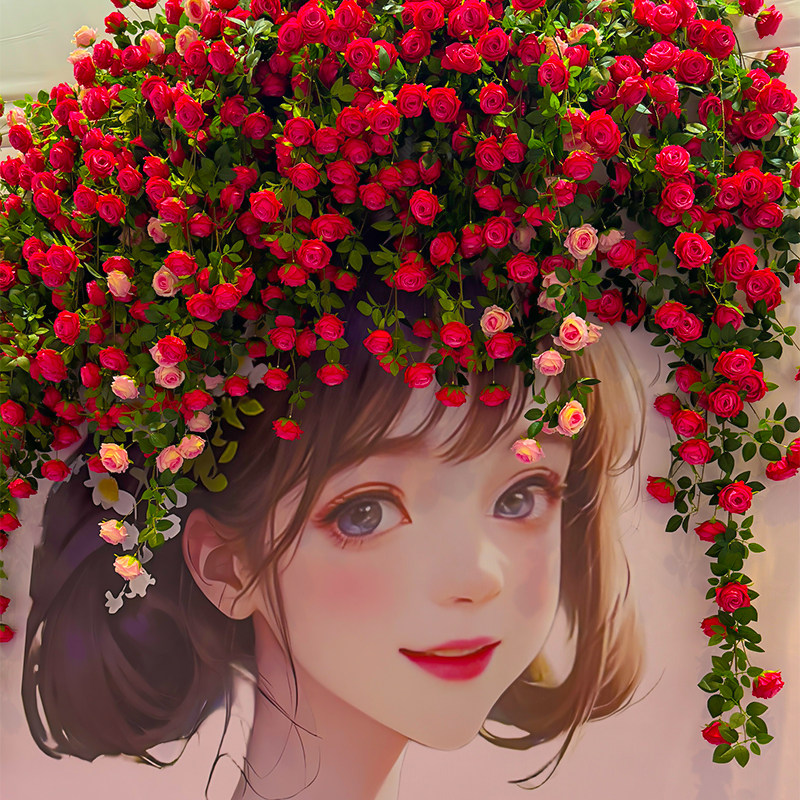 网红打卡瀑布花墙仿真玫瑰花藤假花藤蔓门店装饰造景管道遮挡装饰