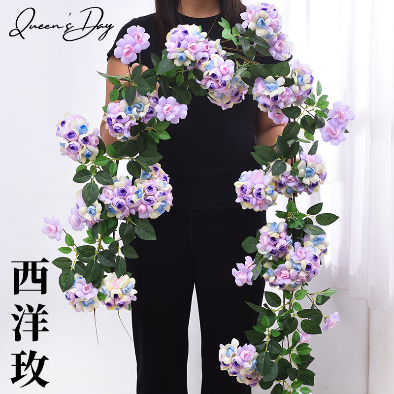 西洋玫仿真玫瑰花藤蔓壁挂造景花