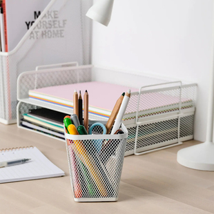 IKEA宜家代购德瑞约恩金属网眼笔筒白色桌面化妆品发饰小件收纳筒