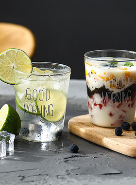 网红ins早餐玻璃杯子马克杯 goodmorning牛奶早安果汁杯 印花水杯