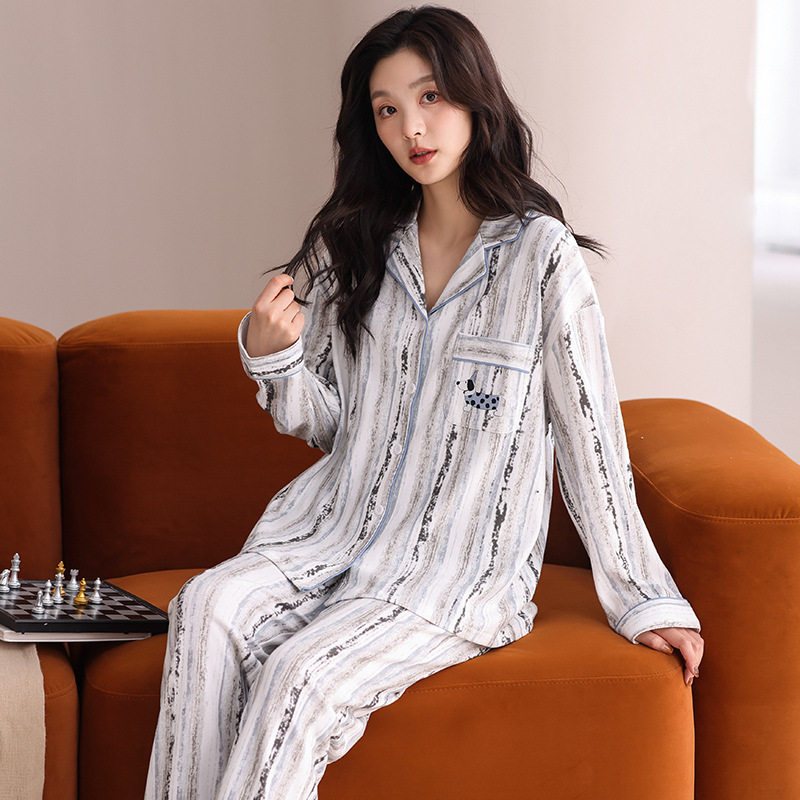 长袖睡衣春秋季女款2025新款春装纯棉开衫大码家居服可外穿夏套装