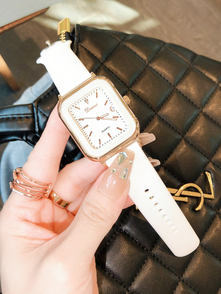Dinimi Retro Women's Watch, Simple and Casual, Rectangular, Elegant, Light Luxury, Waterproof, Silicone Strap, Niche Student Watch