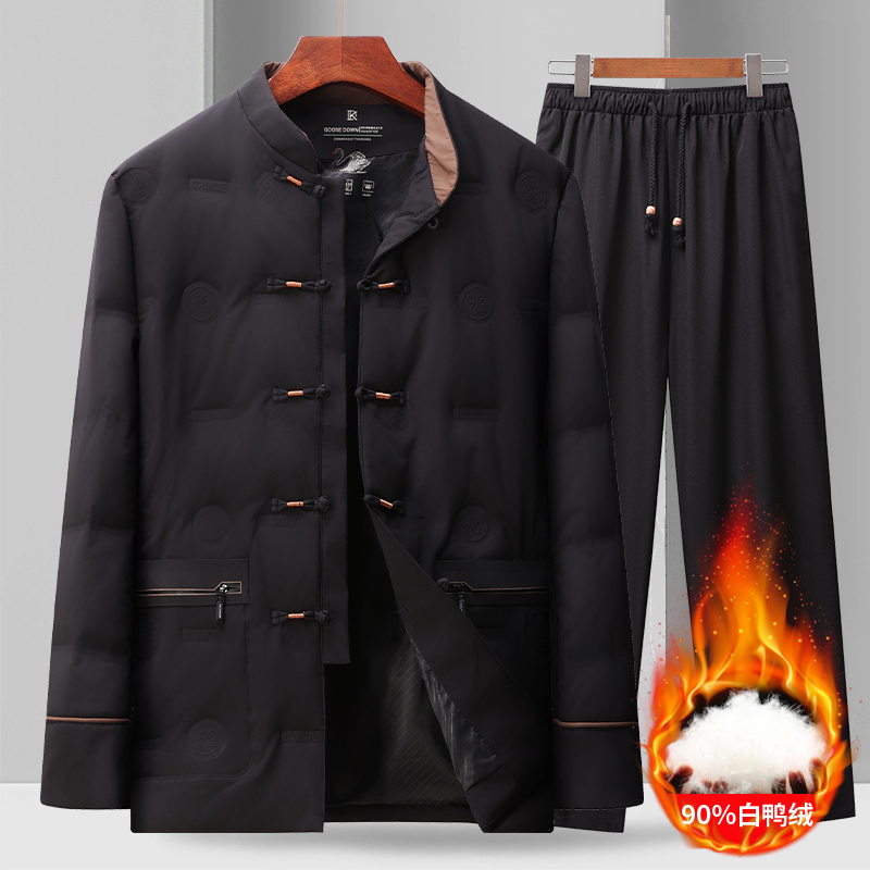 新款羽绒服唐装男中老年秋冬季爸爸装加厚保暖棉服爷爷冬装外套装