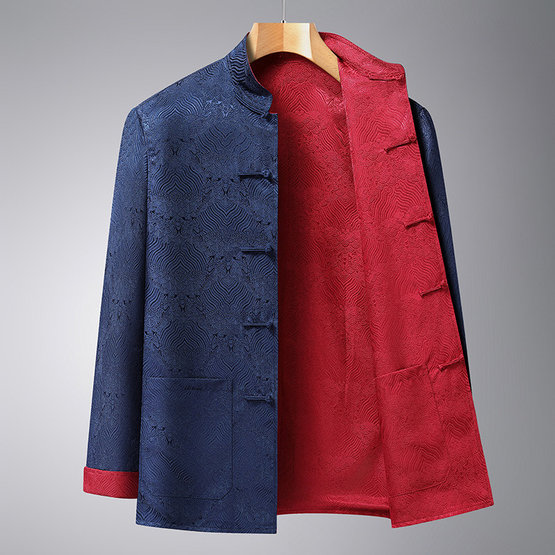 春秋唐装男长袖中式外套中老年复古盘扣双面穿爸爸装休闲宽松夹克,男装,唐装,淘宝优惠券,粉丝福利购,淘宝优惠卷