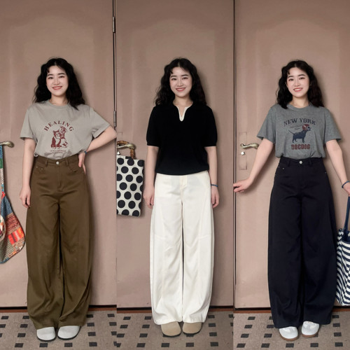 白色弯刀阔腿裤女高腰遮胯显瘦