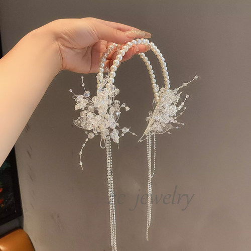 高级感珍珠水晶流苏发箍
