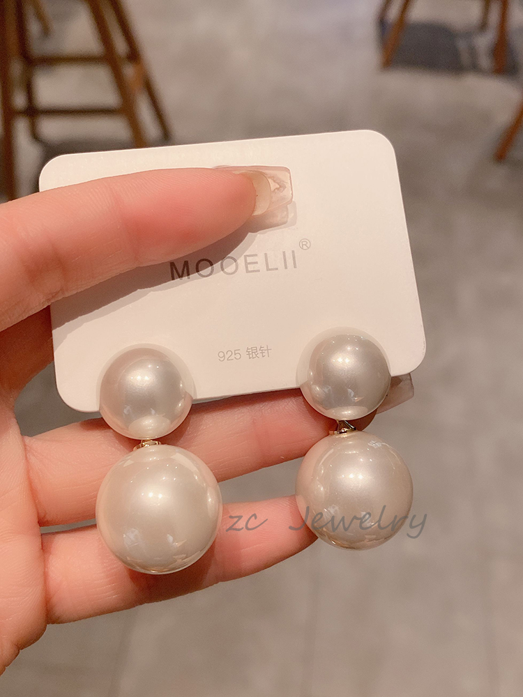 大珍珠耳钉复古赫本风925银针气质名媛法式新娘结婚耳环高级感女