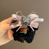 韩版 东大门时尚 优雅紫色蝴蝶结水晶爱心皮筋女气质轻奢高弹扎头绳