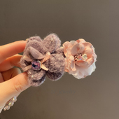 甜美侧边碎发一字夹发卡新款 法式 温柔粉紫花朵闪钻边夹女时尚 发饰